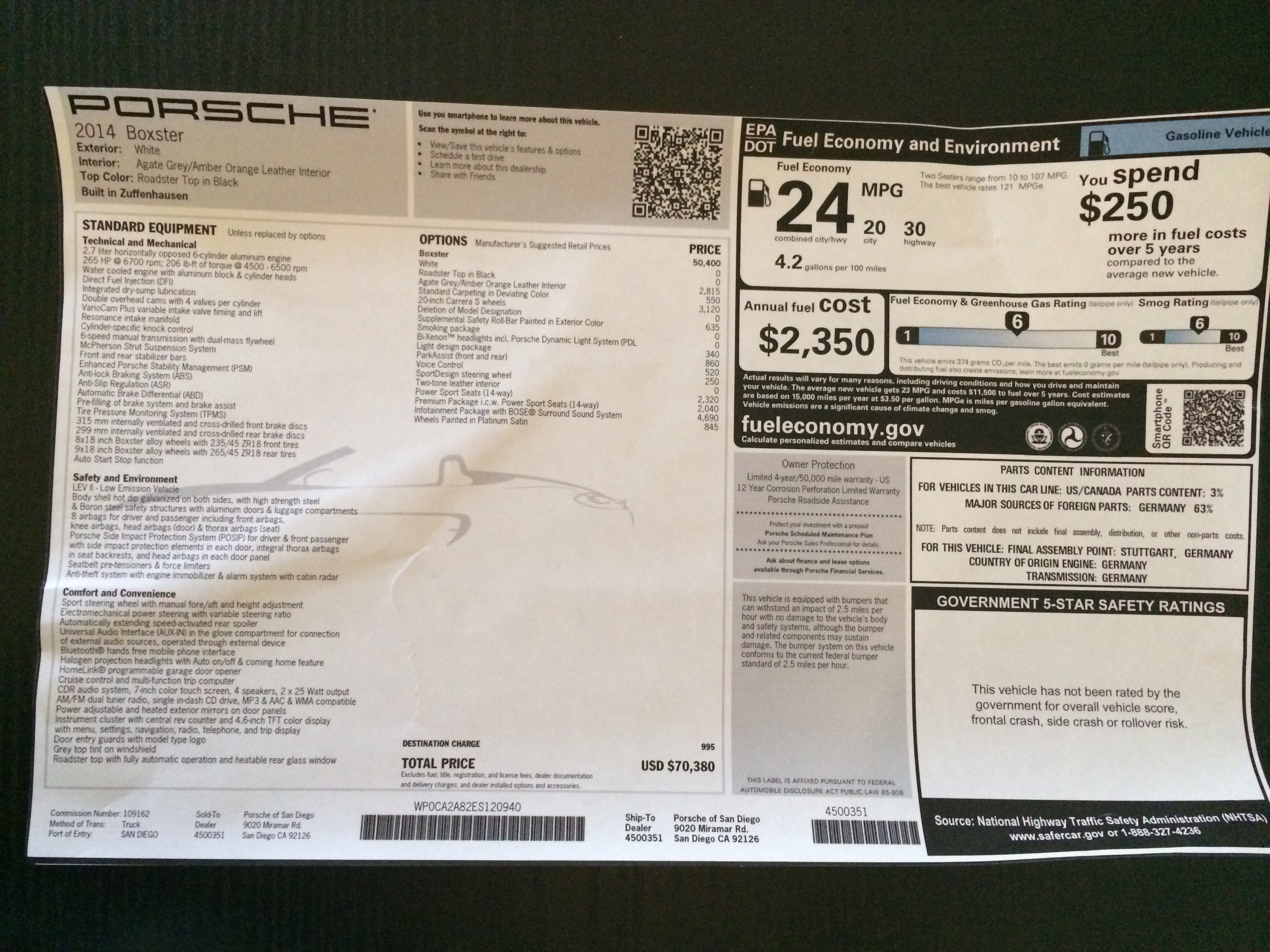 2014 Porsche Boxster SOLD