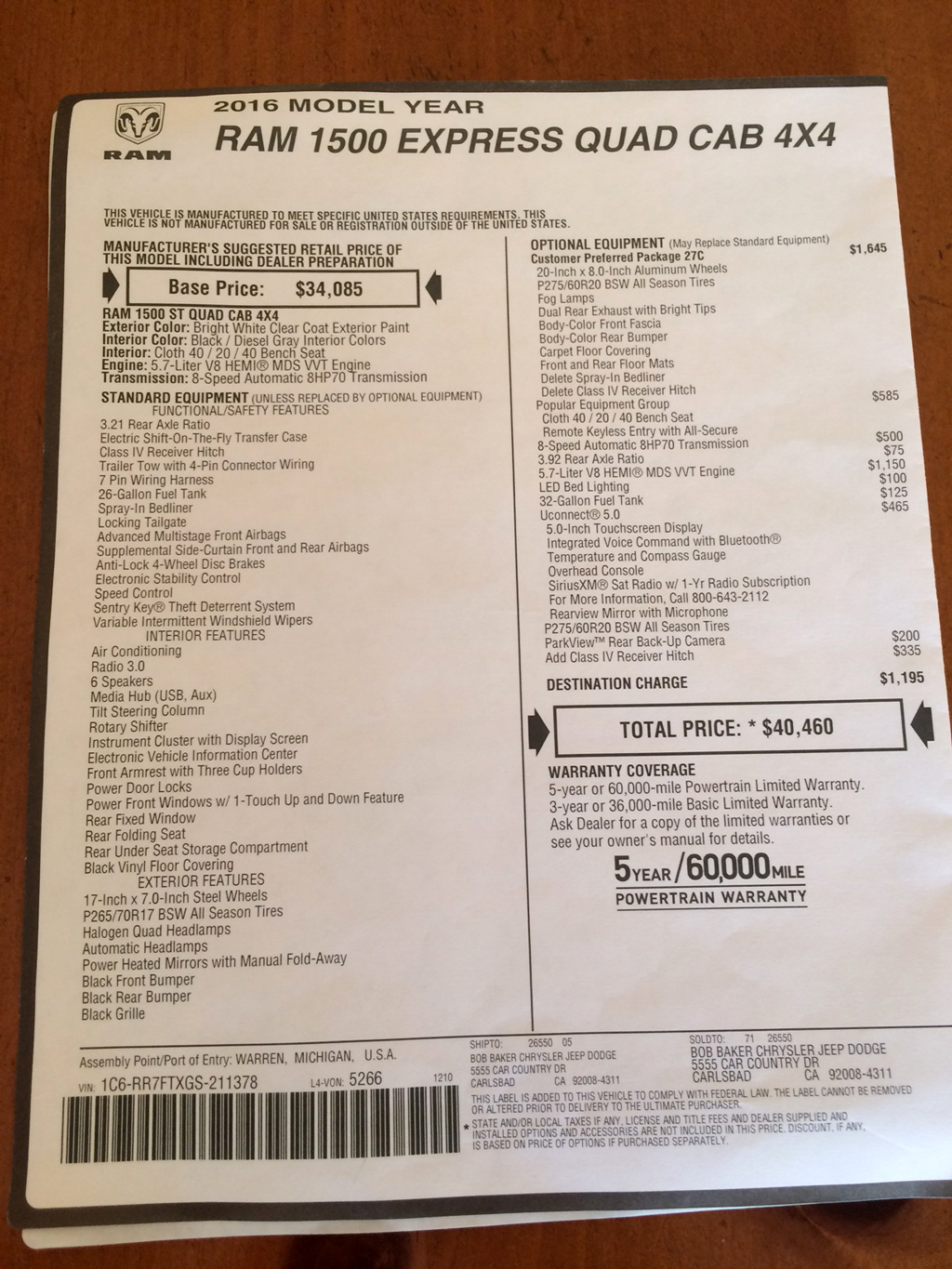 2016 RAM 1500